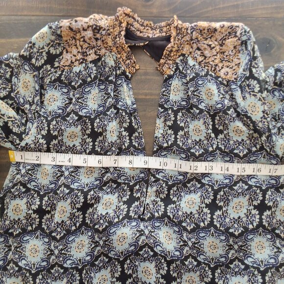 Free People Gabi Tunic Mini Dress/Top Blue Floral Retro Dramatic Hippie XS - Picture 7 of 10